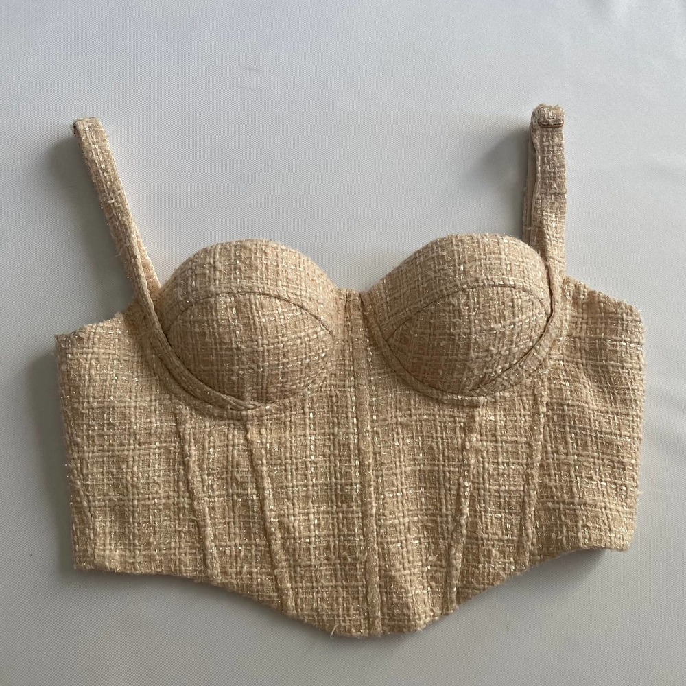 MESHKI Tweed Corset Bustier Crop Top Sz Large